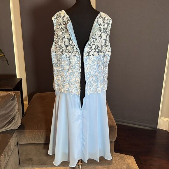Women’s Pale Blue Chiffon & Lace Dress Matching Jacket Size XXL (20/22) - Picture 8 of 16